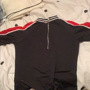 Basic black with red striped shirt